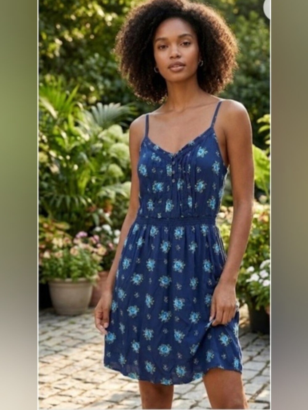 Abercrombie & Fitch Blue Floral Viscose Spaghetti Strap Sundress Size M